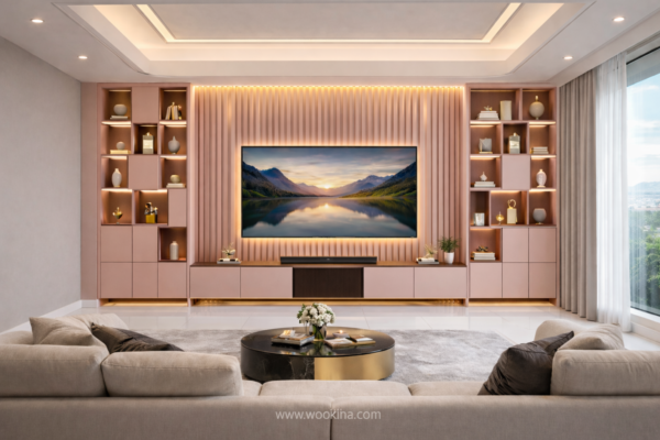 Elision Media Wall Blush Pink Color Elision Media Wall Blush Pink Color