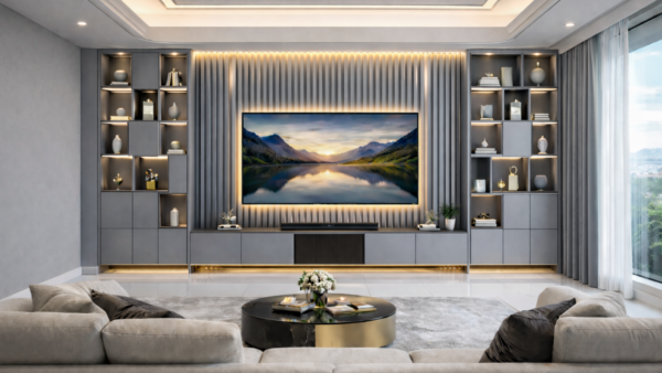 Elision Media Wall Metallic Grey Color Elision Media Wall Metallic Grey Color