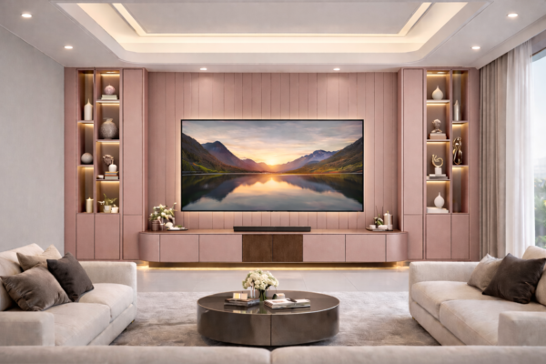 Obsidia Media Wall Front Blush Pink Color Obsidia Media Wall Front Blush Pink Color