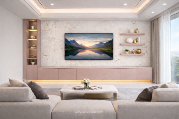 Ophira Media Wall Blush Pink Color Ophira Media Wall Blush Pink Color