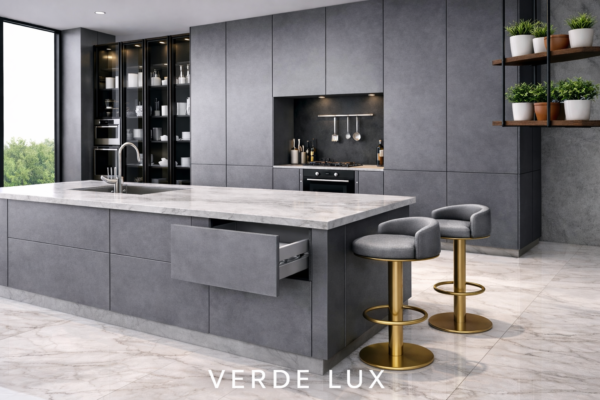 Verde Lux Kitchen Drawer Open Metallic Grey Color Verde Lux Kitchen Drawer Open Metallic Grey Color