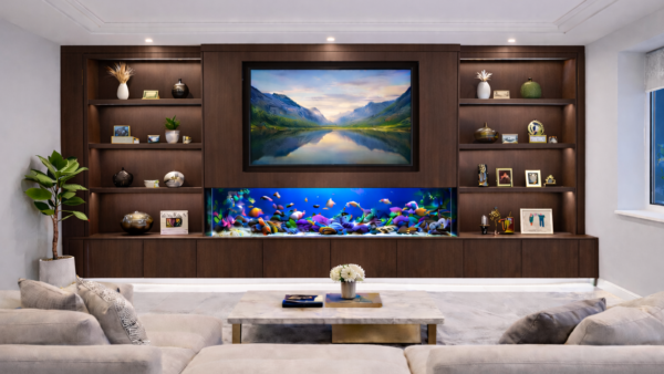 Home 9 Aquora Media Wall Dark Walnut Color