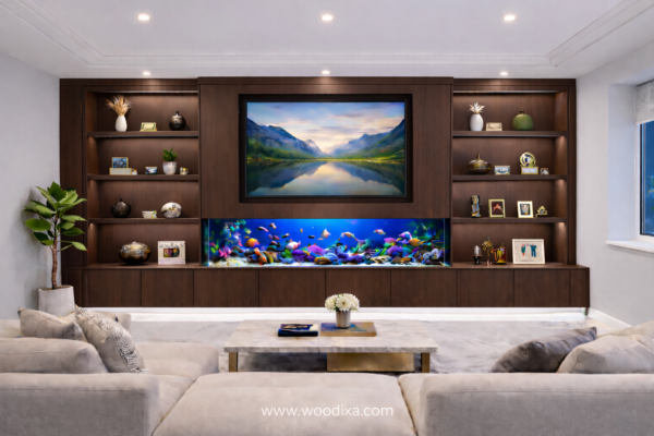 Aquora Media Wall Dark Walnut Color