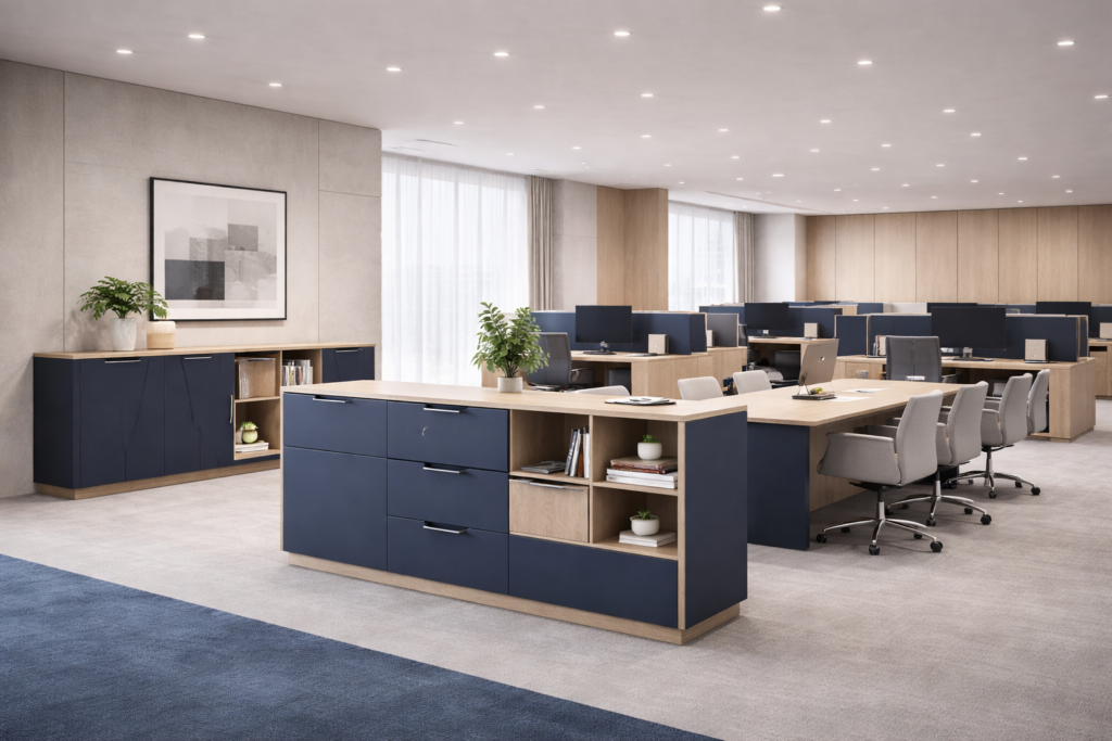 Corporate Workstations Wide View Navy Blue