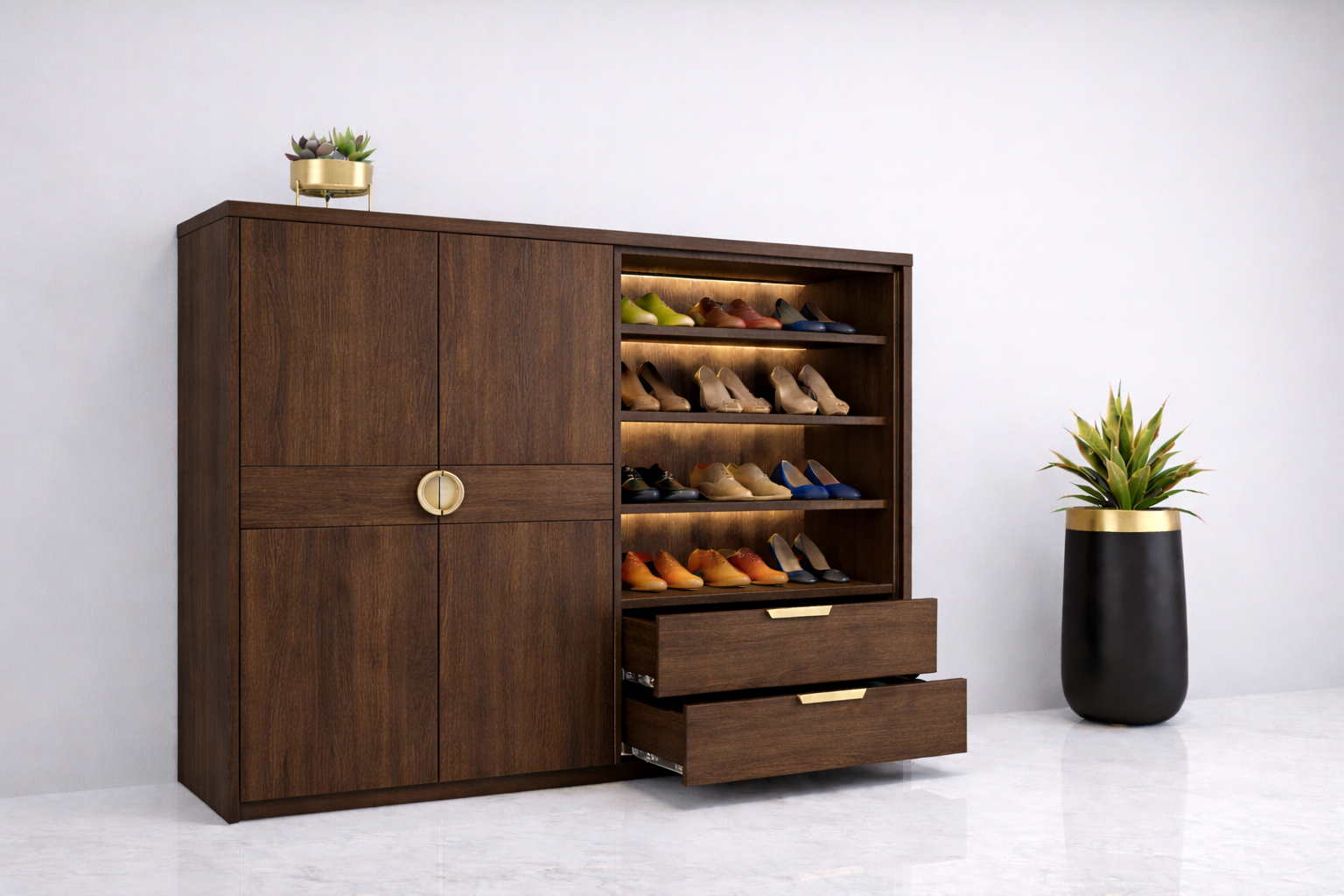 Verde Lux Shoe Rack Dark Walnut Color