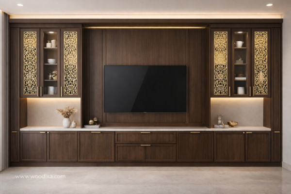 Zaara Media Wall Dark Walnut Color Zaara Media Wall Dark Walnut Color