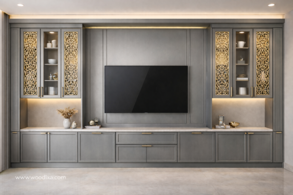 Zaara Media Wall Metallic Grey Color Zaara Media Wall Metallic Grey Color