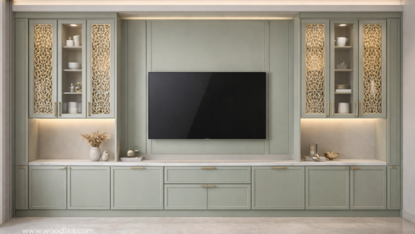 Zaara Media Wall Sage Green Color Zaara Media Wall Sage Green Color