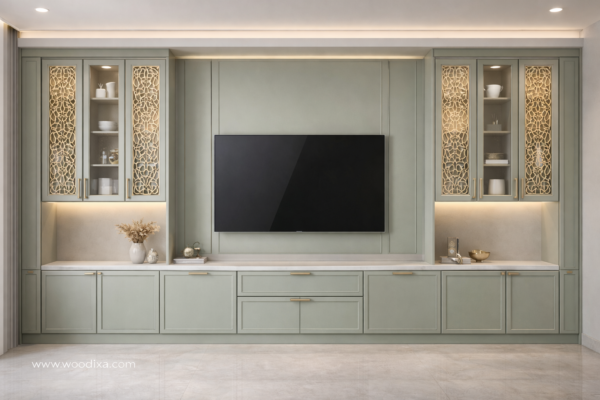 Zaara Media Wall Sage Green Color Zaara Media Wall Sage Green Color