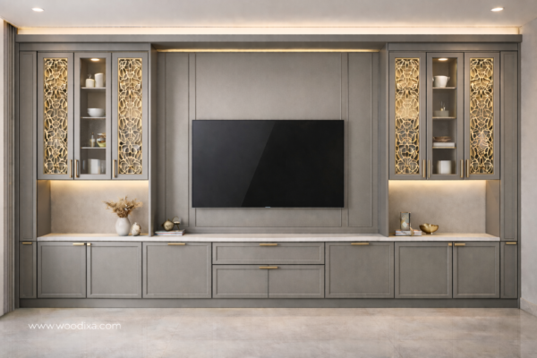 Zaara Media Wall Warm Grey Color Zaara Media Wall Warm Grey Color