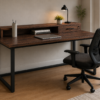 Altura Workstation Perspective With Chair Dark Walnut Matte Black Color Altura Workstation Perspective With Chair Dark Walnut Matte Black Color