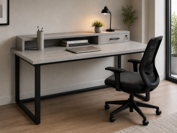 Altura Workstation Perspective With Chair Metallic Grey Matte Black Color Altura Workstation Perspective With Chair Metallic Grey Matte Black Color