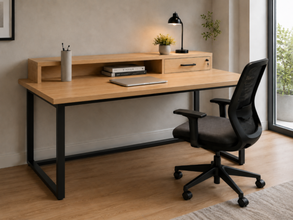Altura Workstation Perspective With Chair Natural Oat Matte Black Color Altura Workstation Perspective With Chair Natural Oat Matte Black Color