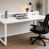 Altura Workstation Perspective With Chair Pure White Matte Black Color Altura Workstation Perspective With Chair Pure White Matte Black Color