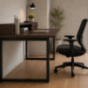 Altura Workstation Side View With Chair Dark Walnut Matte Black Color Altura Workstation Side View With Chair Dark Walnut Matte Black Color