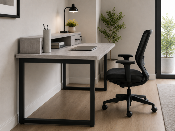 Altura Workstation Side View With Chair Metallic Grey Matte Black Color Altura Workstation Side View With Chair Metallic Grey Matte Black Color