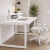 Altura Workstation Side View With Chair Pure White Matte Black Color Altura Workstation Side View With Chair Pure White Matte Black Color