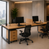 Axis 2persons Workstation Rear Perspective View Natural Oat Matte Black Color Axis 2persons Workstation Rear Perspective View Natural Oat Matte Black Color