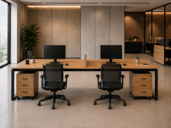 Axis 2persons Workstation Rear View Natural Oat Matte Black Color Axis 2persons Workstation Rear View Natural Oat Matte Black Color