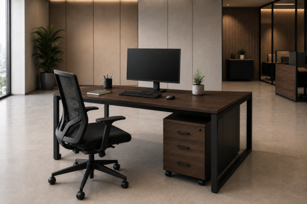 Axis Workstation Perspective Dark Walnut Matte Black Color Axis Workstation Perspective Dark Walnut Matte Black Color