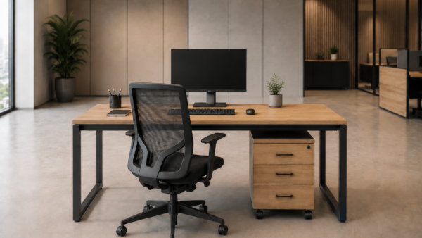 Axis Workstation Rear Natural Oat Matte Black Color