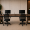 Nexus 2persons Workstation Rear View Dark Walnut Matte Black Color Nexus 2persons Workstation Rear View Dark Walnut Matte Black Color