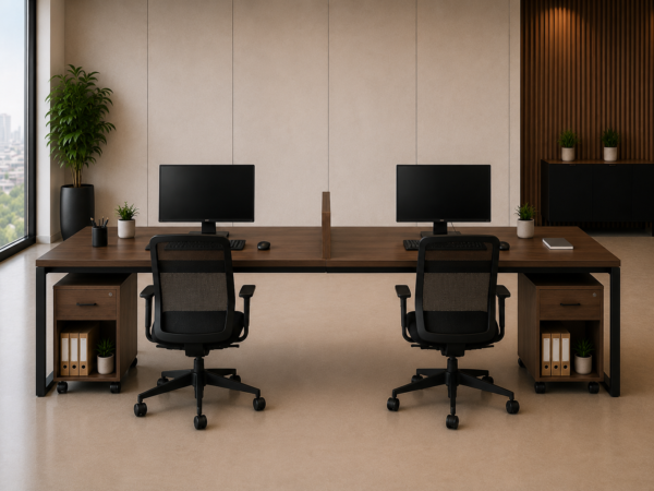 Nexus 2persons Workstation Rear View Dark Walnut Matte Black Color Nexus 2persons Workstation Rear View Dark Walnut Matte Black Color