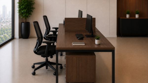 Nexus 2persons Workstation Side View Dark Walnut Matte Black Color