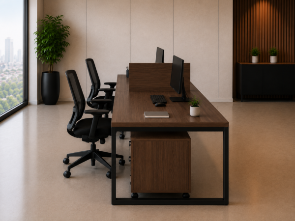 Nexus 2persons Workstation Side View Dark Walnut Matte Black Color Nexus 2persons Workstation Side View Dark Walnut Matte Black Color