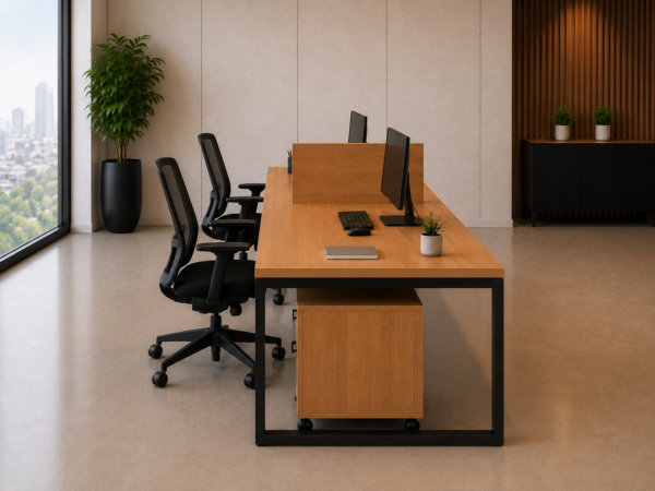 Nexus 2persons Workstation Side View Natural Oat Matte Black Color Nexus 2persons Workstation Side View Natural Oat Matte Black Color