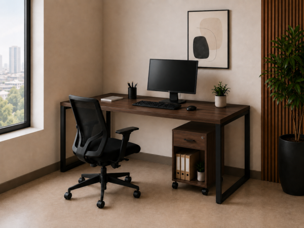 Nexus Workstation Perspective Corner Placement Dark Walnut Matte Black Color Nexus Workstation Perspective Corner Placement Dark Walnut Matte Black Color