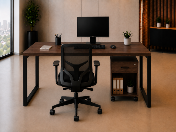 Nexus Workstation Rear View Dark Walnut Matte Black Color Nexus Workstation Rear View Dark Walnut Matte Black Color