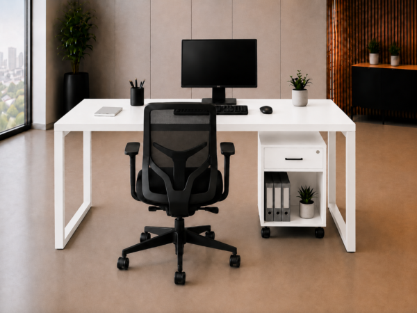 Nexus Workstation Rear View Pure White Matte Black Color Nexus Workstation Rear View Pure White Matte Black Color