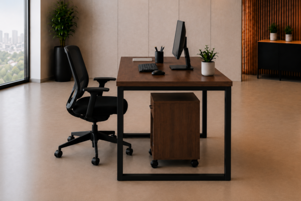 Nexus Workstation Side View Dark Walnut Matte Black Color Nexus Workstation Side View Dark Walnut Matte Black Color