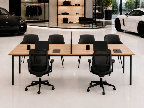 Orion Workstation 2 Person Front View Natural Oat Matte Black Color Orion Workstation 2 Person Front View Natural Oat Matte Black Color