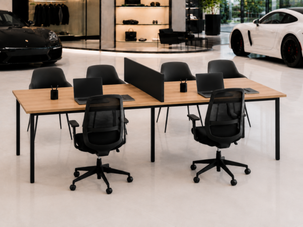 Orion Workstation 2 Person Perspective View Natural Oat Matte Black Color Orion Workstation 2 Person Perspective View Natural Oat Matte Black Color