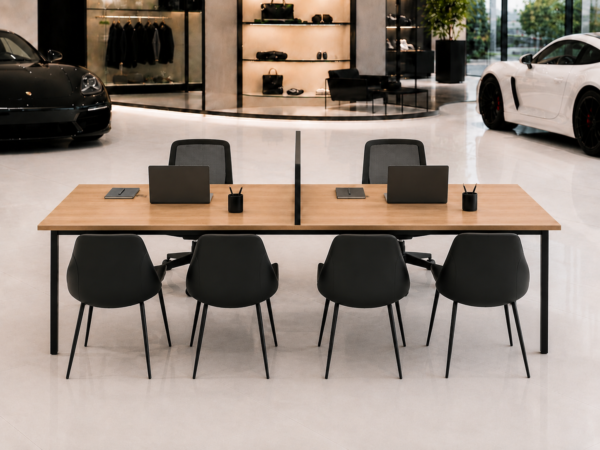 Orion Workstation 2 Person Rear View Natural Oat Matte Black Color Orion Workstation 2 Person Rear View Natural Oat Matte Black Color
