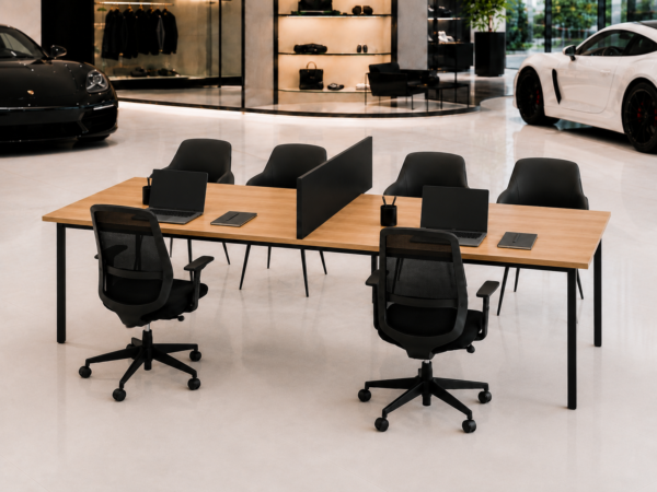 Orion Workstation 2 Person Side Perspective View Natural Oat Matte Black Color Orion Workstation 2 Person Side Perspective View Natural Oat Matte Black Color