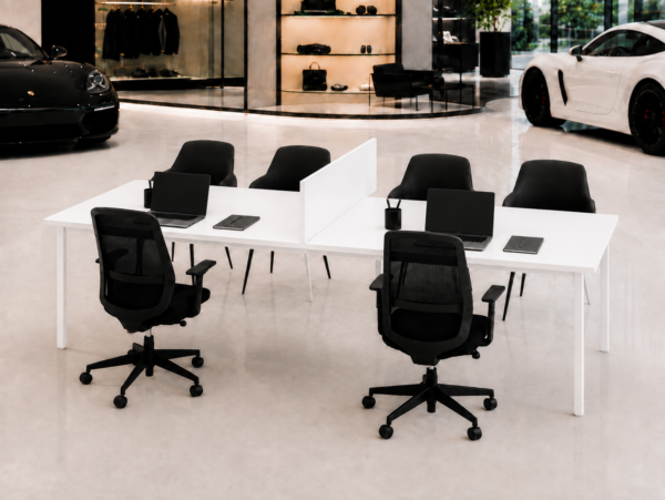 Orion Workstation 2 Person Side Perspective View Pure White Matte Black Color Orion Workstation 2 Person Side Perspective View Pure White Matte Black Color