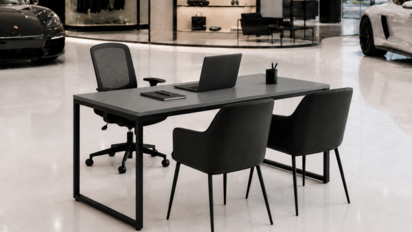 Orion Workstation Front Perspective View Metallic Grey Matte Black Color Orion Workstation Front Perspective View Metallic Grey Matte Black Color