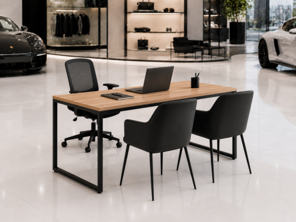 Orion Workstation Front Perspective View Natural Oat Matte Black Color Orion Workstation Front Perspective View Natural Oat Matte Black Color