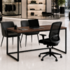Orion Workstation Perspective With Chair Dark Walnut Matte Black Color Orion Workstation Perspective With Chair Dark Walnut Matte Black Color