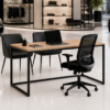 Orion Workstation Perspective With Chair Natural Oat Matte Black Color Orion Workstation Perspective With Chair Natural Oat Matte Black Color