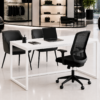 Orion Workstation Perspective With Chair Pure White Matte Black Color Orion Workstation Perspective With Chair Pure White Matte Black Color
