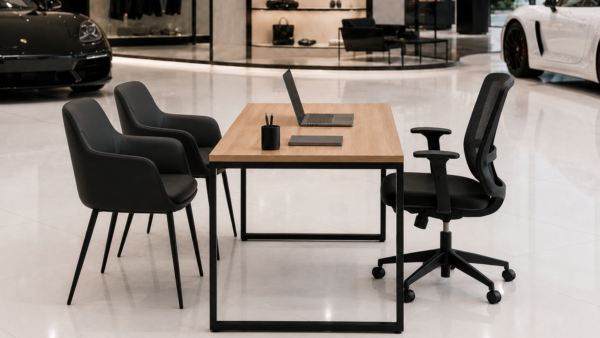 Orion Workstation Side View Natural Oat Matte Black Color
