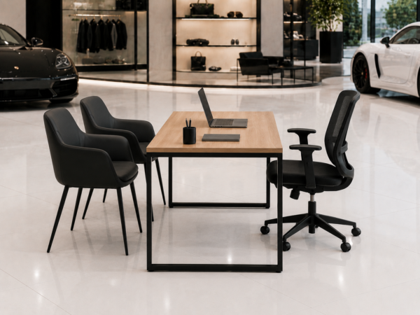 Orion Workstation Side View Natural Oat Matte Black Color Orion Workstation Side View Natural Oat Matte Black Color