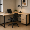 Vectra Workstation Perspective With Chair Natural Oat Matte Black Color Vectra Workstation Perspective With Chair Natural Oat Matte Black Color