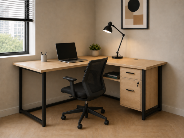 Vectra Workstation Perspective With Chair Natural Oat Matte Black Color Vectra Workstation Perspective With Chair Natural Oat Matte Black Color