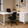 Vectra Workstation Perspective With Chair Pure White Matte Black Color Vectra Workstation Perspective With Chair Pure White Matte Black Color