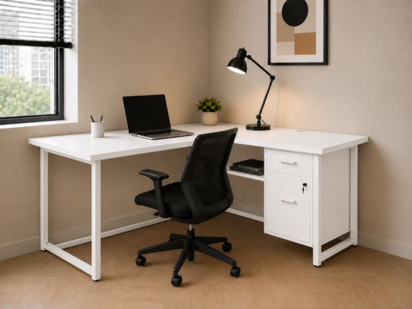 Vectra Workstation Perspective With Chair Pure White Matte Black Color Vectra Workstation Perspective With Chair Pure White Matte Black Color